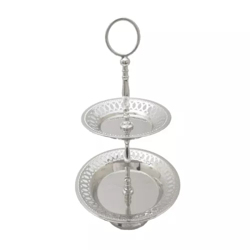 Payaa Fruitstandaard 28x28x16cm 2-tier geperforeerd zilver (110021)
