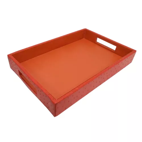 Payaa Dienblad 38x25.5x6cm Met handvat rood struisvogelleer (111705)