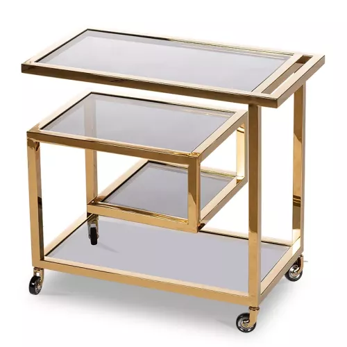 Payaa Bar Trolley Brodie goudkleurig 83x42x78cm met zwart glas (111432)