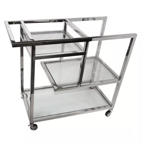 Payaa Bar Trolley Terrence 89x42x80cm zilverkleurig met helder glas (110811)