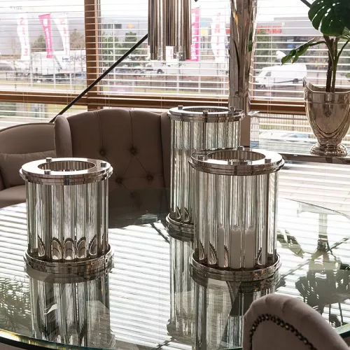 Payaa Windlicht Licht 27x27x28cm Art Deco Klein zilver glas (110719)