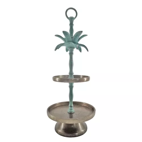 Payaa Etagerre 2 laags 20x20x51cm (Plaat 20&15cm) ruw zilver met turquoise palm (112872)