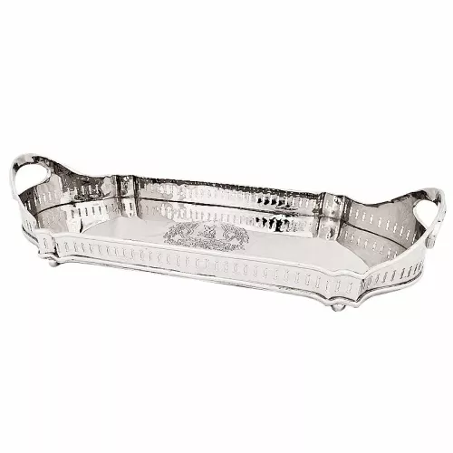 Payaa Schotel 47x18x4cm Ovaal Met Handvat En Ets zilver (102328)