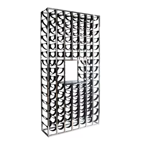 Payaa Wijnkast zilver rvs met zwarte band helder glas 114x32x220cm  (200802)
