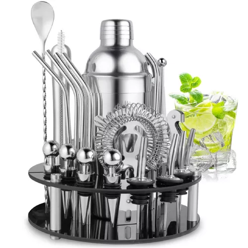 30-delige roestvrijstalen cocktailshaker set 750ml shaker met 360° draaibare acrylbasis